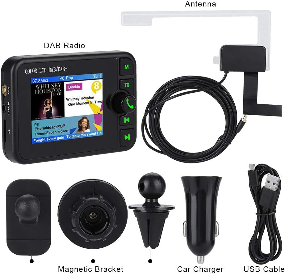 Car DAB Radio, 2.4 Inch Color LCD Bluetooth FM Transmitters, 170-240Mhz DAB / 87.5-108Mhz FM, Hands-Free Call, Portable Digital Radio Receiver Car Kit MP3 Music Player