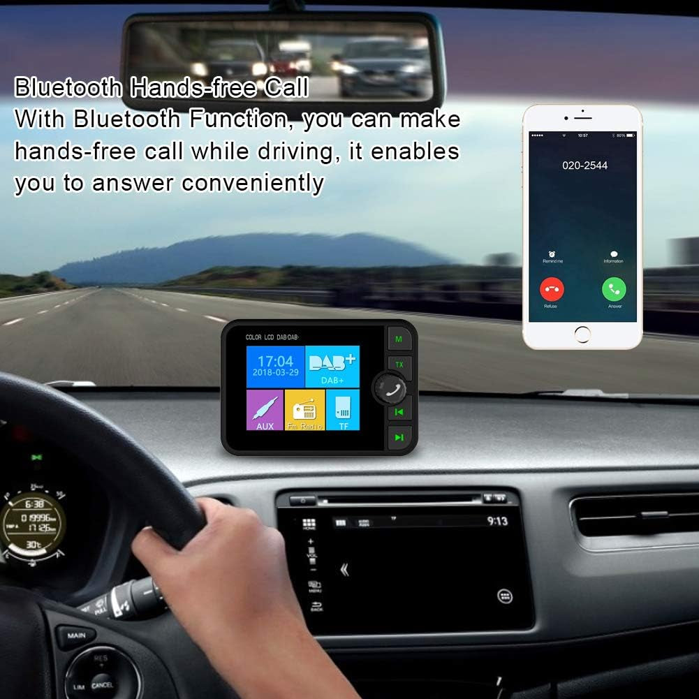 Car DAB Radio, 2.4 Inch Color LCD Bluetooth FM Transmitters, 170-240Mhz DAB / 87.5-108Mhz FM, Hands-Free Call, Portable Digital Radio Receiver Car Kit MP3 Music Player