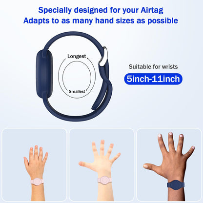 Waterproof Air Tag Bracelets for Kids [2 Pack] Compatible with Apple Air Tag Finders with Soft Silicone,Anti Lost GPS Item Finders Case Cover for Kids,Night Blue/Pink