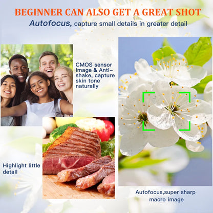 4K Digital Camera Auto Focus 48MP Vlogging Camera for Youtube and Anti-Shake Video Camera with Viewfinder Flash & Dial