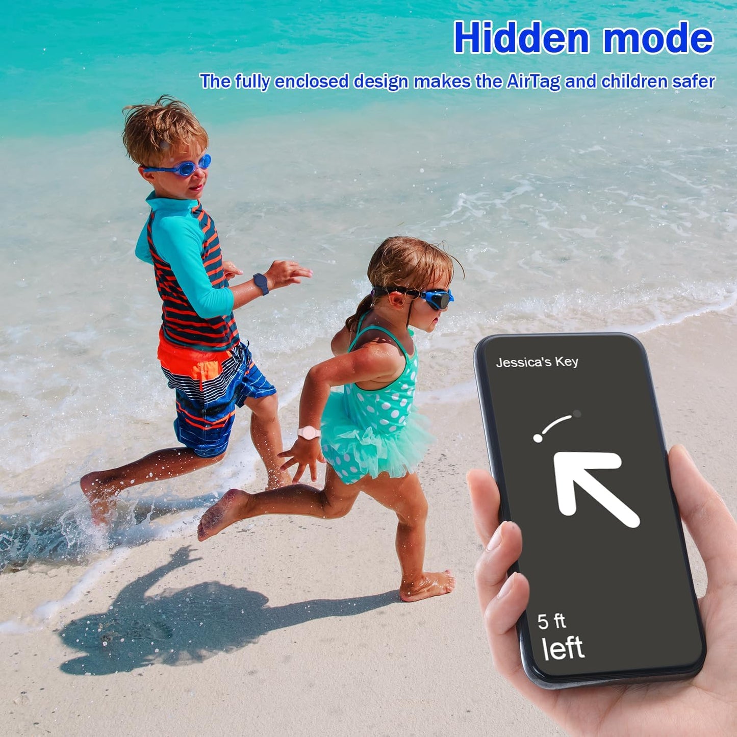 Waterproof Air Tag Bracelets for Kids [2 Pack] Compatible with Apple Air Tag Finders with Soft Silicone,Anti Lost GPS Item Finders Case Cover for Kids,Night Blue/Pink