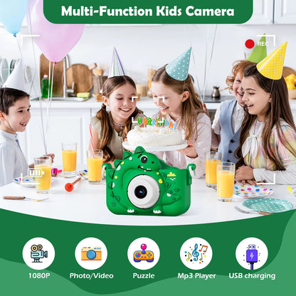 Kids Digital Camera with 32GB Card Dinosaur Mini Camera Toys 1080P HD Vlogging Photography Camera for Christmas Birthday Gifts