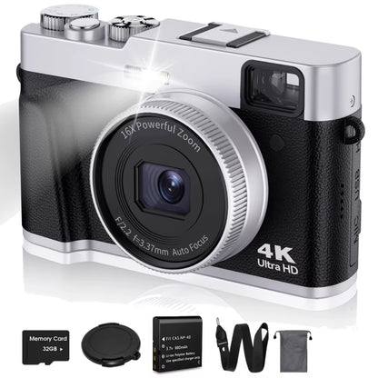4K Digital Camera Auto Focus 48MP Vlogging Camera for Youtube and Anti-Shake Video Camera with Viewfinder Flash & Dial
