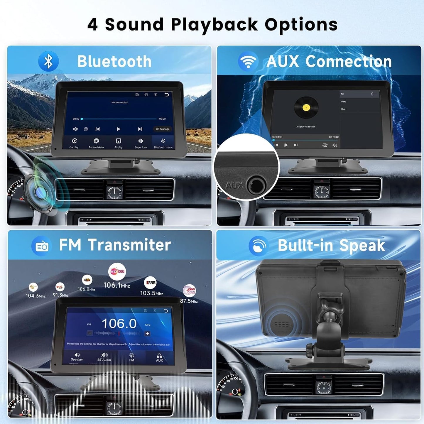 Wireless Carplay Screen, 7" Portable Car Stereo & Car Radio with Apple Carplay, Android Auto, HD Touchscreen, Bluetooth, Mirrorlink, Voice Control, FM Transmission, GPS, TF Card, AUX