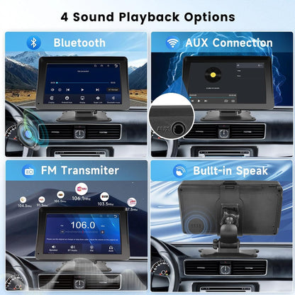 Wireless Carplay Screen, 7" Portable Car Stereo & Car Radio with Apple Carplay, Android Auto, HD Touchscreen, Bluetooth, Mirrorlink, Voice Control, FM Transmission, GPS, TF Card, AUX