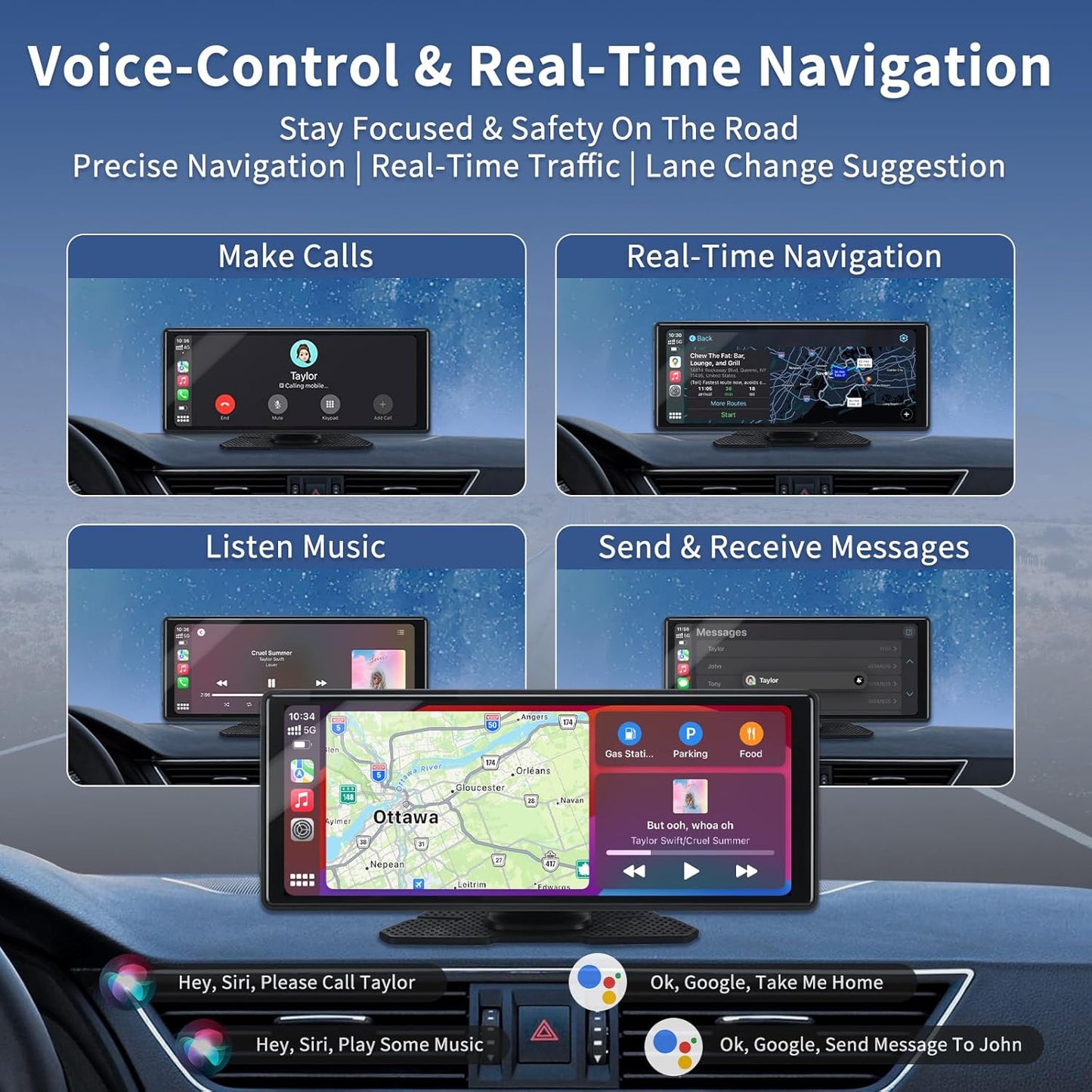 10.26'' Wireless Car Stereo with Carplay & Android Auto, 1080P Backup Camera, Portable Carplay Screen Support Bluetooth 5.0/Mirror Link/Aux/Siri/Voice Assitant Great for Travel