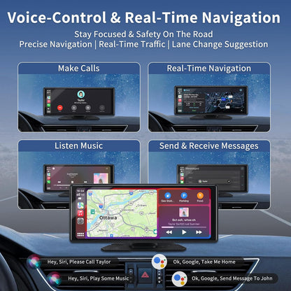 10.26'' Wireless Car Stereo with Carplay & Android Auto, 1080P Backup Camera, Portable Carplay Screen Support Bluetooth 5.0/Mirror Link/Aux/Siri/Voice Assitant Great for Travel