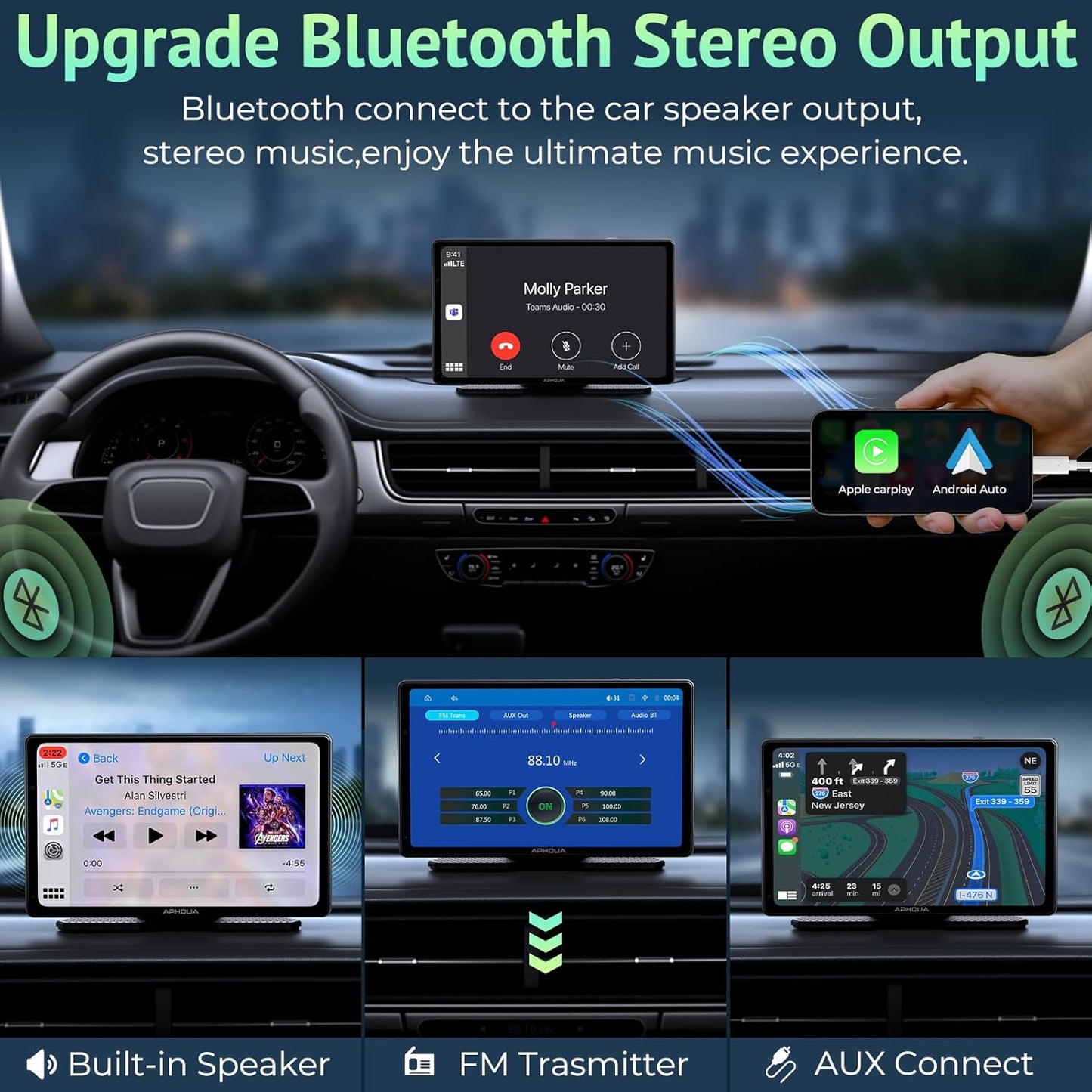 Carplay Screen for Car, 7'' Wireless App-Le Carplay & Android Auto Car Stereo, Portable Car Play Touch Screen Digital Media Receivers with GPS Navigation/Mirror Link/Bluetooth/Fm/Aux/Usb