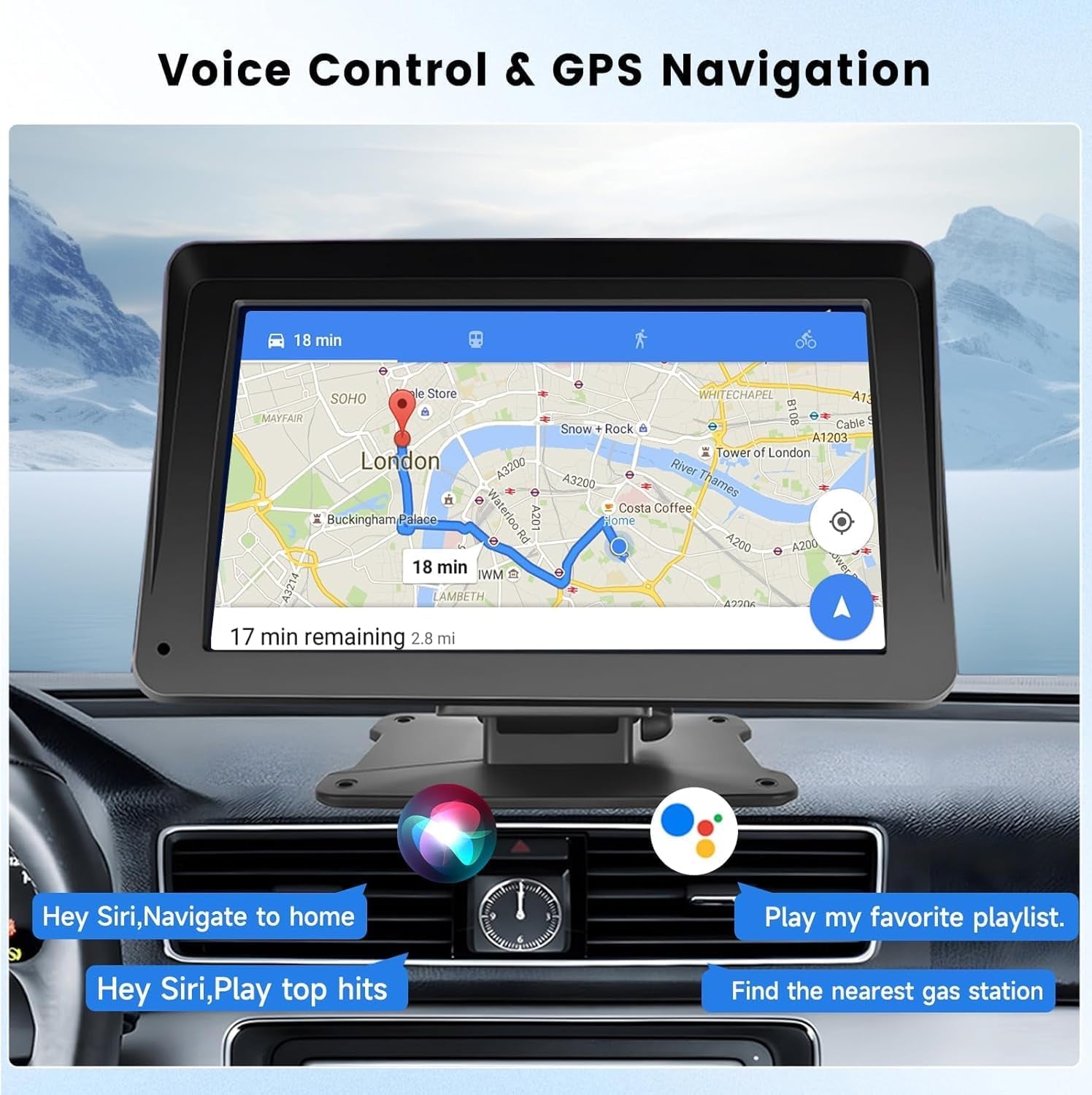 Wireless Carplay Screen, 7" Portable Car Stereo & Car Radio with Apple Carplay, Android Auto, HD Touchscreen, Bluetooth, Mirrorlink, Voice Control, FM Transmission, GPS, TF Card, AUX