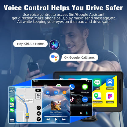 Portable Wireless Carplay Android Auto Screen Car Stereo, 7" HD Touchscreen Radio Carplay Screen for Car Fits Apple&Android, Car Audio Receivers with Bluetooth/Aux/Fm/Eq/Voice Control