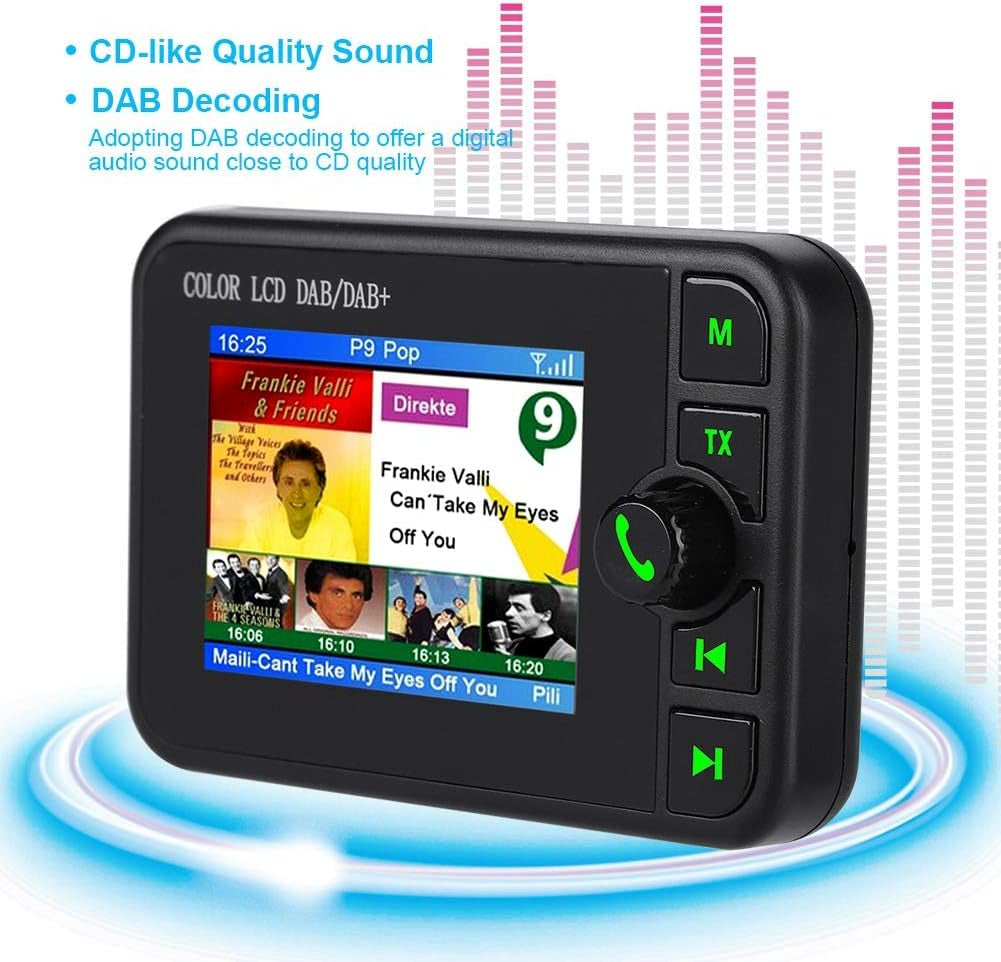 Car DAB Radio, 2.4 Inch Color LCD Bluetooth FM Transmitters, 170-240Mhz DAB / 87.5-108Mhz FM, Hands-Free Call, Portable Digital Radio Receiver Car Kit MP3 Music Player