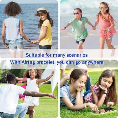 Waterproof Air Tag Bracelets for Kids [2 Pack] Compatible with Apple Air Tag Finders with Soft Silicone,Anti Lost GPS Item Finders Case Cover for Kids,Night Blue/Pink