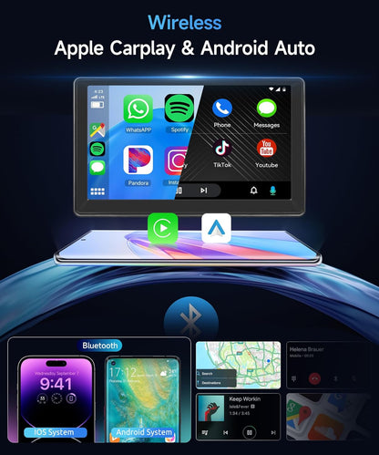 7 Inch Portable Car Play Stereo Touch Screen  Portable Carplay Car Radio with Wireless Android Auto Airplay Android Cast, Bluetooth, GPS Navigation, FM Transmit, AUX, Voice Control