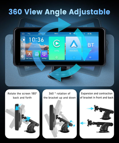 Wireless Carplay Screen Portable Car Stereo Android Auto Screen,  6.86 Inch Touch Screen Portable Car Play Bluetooth FM Transmitter Mirror Link Voice Control AUX Cable