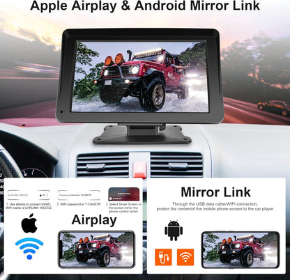 Portable Car Radio Wireless Carplay Screen Android Auto Screen,  7 Inch Touchscreen Bluetooth Portable Car Radio with FM Transmitter Voice Control