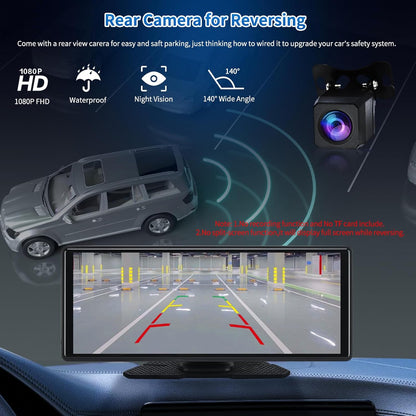 10.26'' Wireless Car Stereo with Carplay & Android Auto, 1080P Backup Camera, Portable Carplay Screen Support Bluetooth 5.0/Mirror Link/Aux/Siri/Voice Assitant Great for Travel