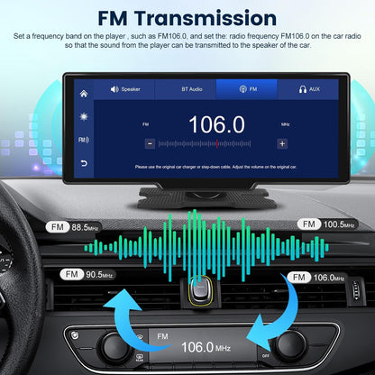 Apple Car Play Screen 10.3 Inch Carplay Screen Portable IPS Car Touchscreen Unit, Wireless Android Auto FM Transmission Bluetooth for 7V-32V Vehicles +AHD Reverse Camera +64G TF Card