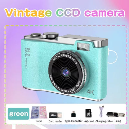 Digital Camera 4K HD Kid Camera 48MP Autofocus Vlogging Camera 2.4 Inch Retro Fashion Portable Video Camcorder for Beginners