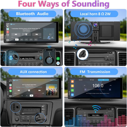 2025  W903 9.3" 4K Dash Cam with Wireless Carplay – Dual Front/Rear Camera, Loop Recording, Bluetooth, Mirror Link, GPS, Siri, Dashboard Mounted, Night Vision, Universal Car/Truck/Motorhome