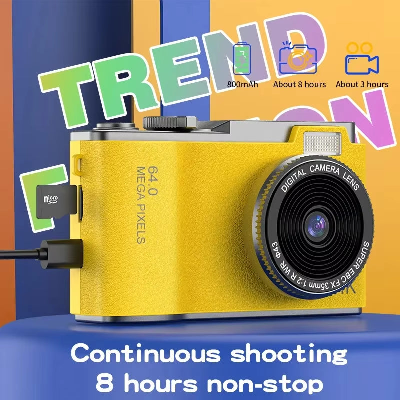 Digital Camera 4K HD Kid Camera 48MP Autofocus Vlogging Camera 2.4 Inch Retro Fashion Portable Video Camcorder for Beginners