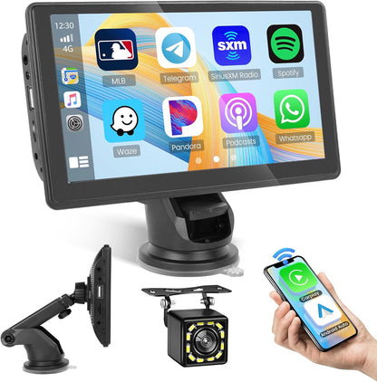 Portable Car Stereo Wireless Carplay Screen Android Auto Screen for Car, 7 Inch Touch Screen Portable Carplay Screen with Bluetooth 5.1, AUX/USB, Live Navigation, Voice Control