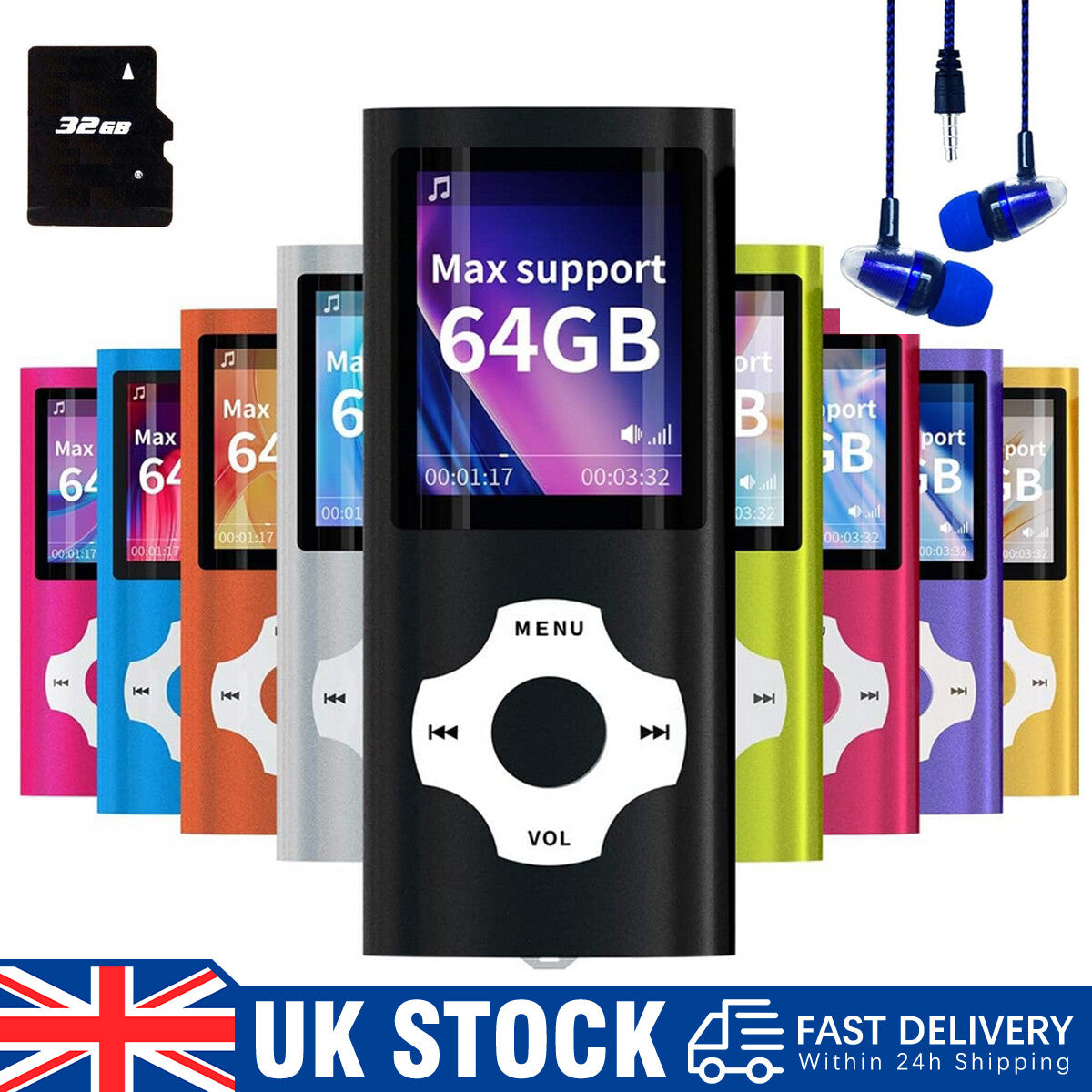 Bluetooth MP4/MP3 Lossless Music Player Radio Portable Sport Recorder +32GB Card