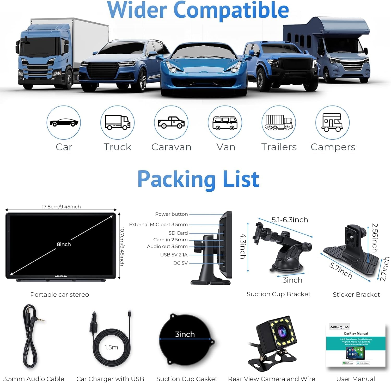 Carplay Screen for Car, 7'' Wireless App-Le Carplay & Android Auto Car Stereo, Portable Car Play Touch Screen Digital Media Receivers with GPS Navigation/Mirror Link/Bluetooth/Fm/Aux/Usb