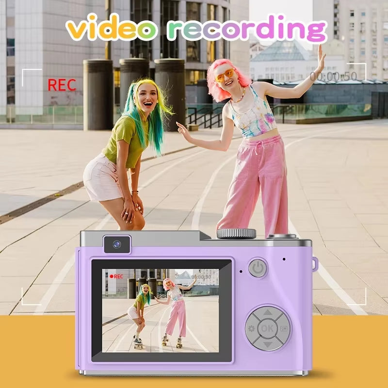 Digital Camera 4K HD Kid Camera 48MP Autofocus Vlogging Camera 2.4 Inch Retro Fashion Portable Video Camcorder for Beginners