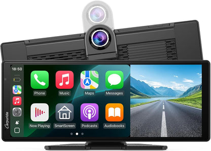 2025  W903 9.3" 4K Dash Cam with Wireless Carplay – Dual Front/Rear Camera, Loop Recording, Bluetooth, Mirror Link, GPS, Siri, Dashboard Mounted, Night Vision, Universal Car/Truck/Motorhome