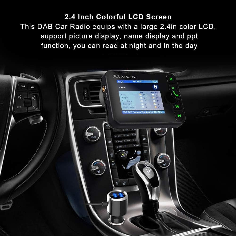 Car DAB Radio, 2.4 Inch Color LCD Bluetooth FM Transmitters, 170-240Mhz DAB / 87.5-108Mhz FM, Hands-Free Call, Portable Digital Radio Receiver Car Kit MP3 Music Player