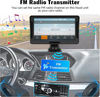 Portable Wireless Carplay Android Auto Screen Car Stereo, 7" HD Touchscreen Radio Carplay Screen for Car Fits Apple&Android, Car Audio Receivers with Bluetooth/Aux/Fm/Eq/Voice Control