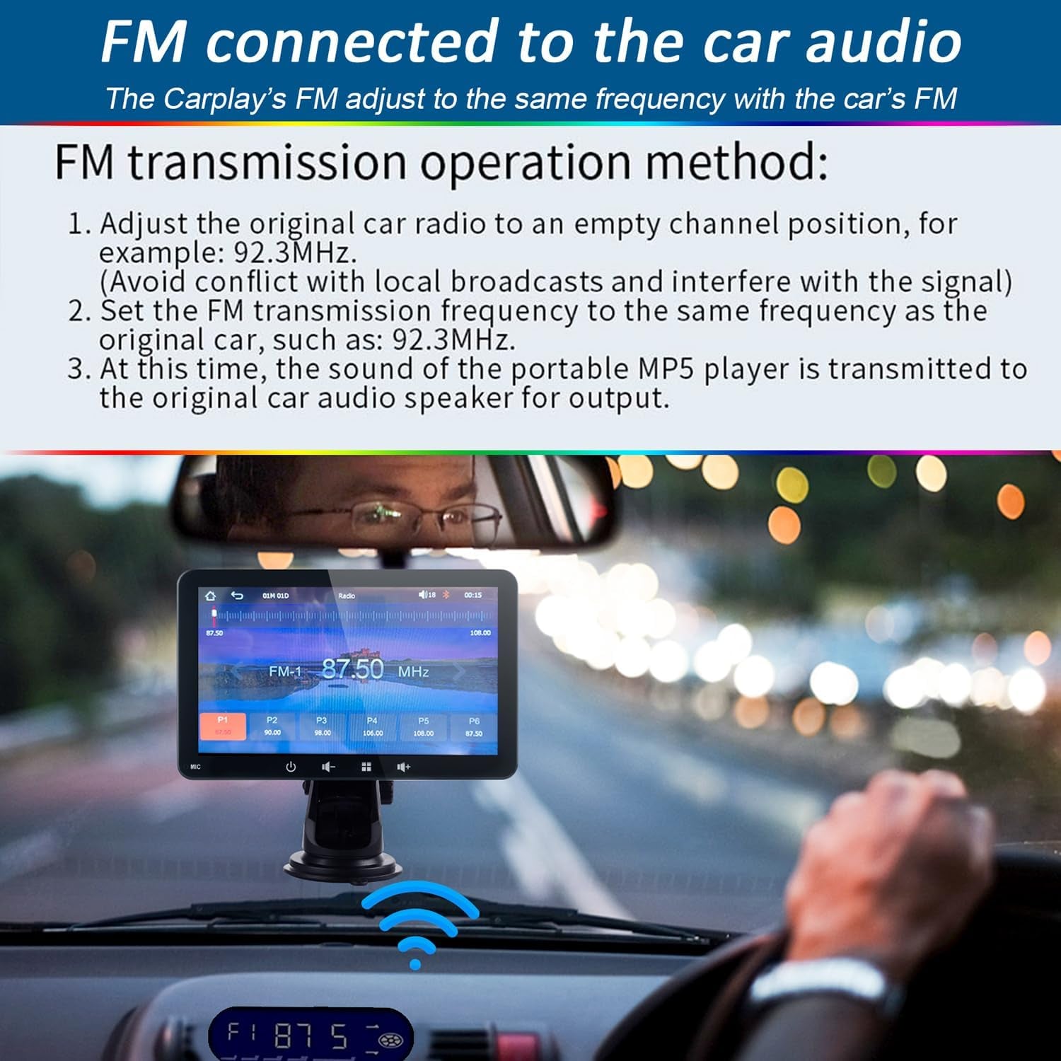 7 Inch Portable Car Stereo 2025 Upgraded Compatible with Wireless Carplay & Android Auto, Airplay, Stereo Sound, Voice Controll Wifi Bt/Wired Connection, Car Bluetooth Audio Output, TF/USB/AUX/FM