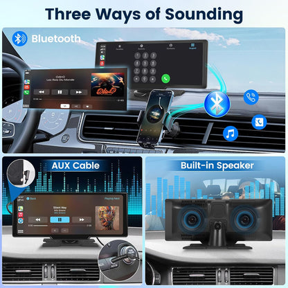 Apple Car Play Screen 10.3 Inch Carplay Screen Portable IPS Car Touchscreen Unit, Wireless Android Auto FM Transmission Bluetooth for 7V-32V Vehicles +AHD Reverse Camera +64G TF Card