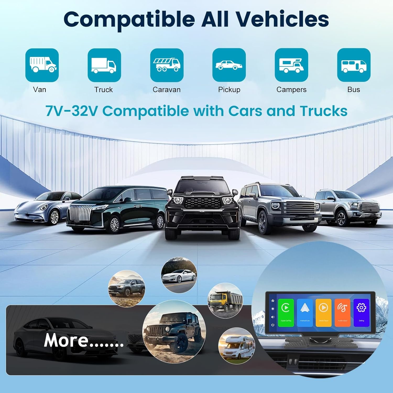 Apple Car Play Screen 10.3 Inch Carplay Screen Portable IPS Car Touchscreen Unit, Wireless Android Auto FM Transmission Bluetooth for 7V-32V Vehicles +AHD Reverse Camera +64G TF Card