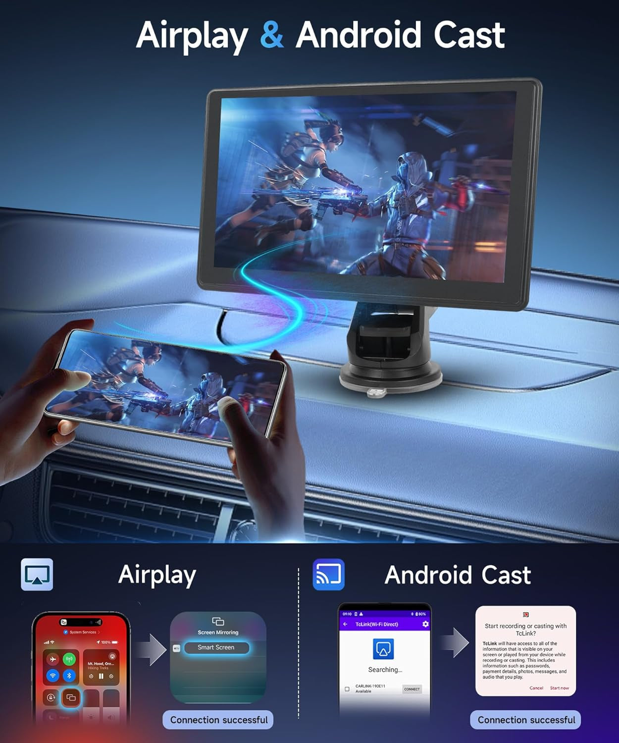 7 Inch Portable Car Play Stereo Touch Screen  Portable Carplay Car Radio with Wireless Android Auto Airplay Android Cast, Bluetooth, GPS Navigation, FM Transmit, AUX, Voice Control