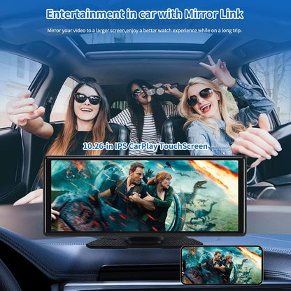 10.26'' Wireless Car Stereo with Carplay & Android Auto, 1080P Backup Camera, Portable Carplay Screen Support Bluetooth 5.0/Mirror Link/Aux/Siri/Voice Assitant Great for Travel