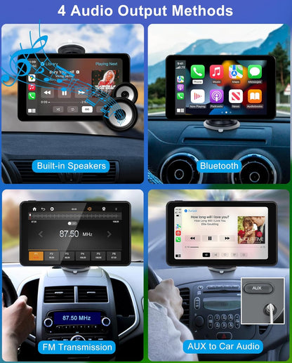 Wireless Apple Carplay Android Auto Screen for Car, 7" HD Touch Screen Car Stereo Portable Live Navigation Car Play Mirror Link Music Video Player Siri/Airplay/Aux/Fm/Radio