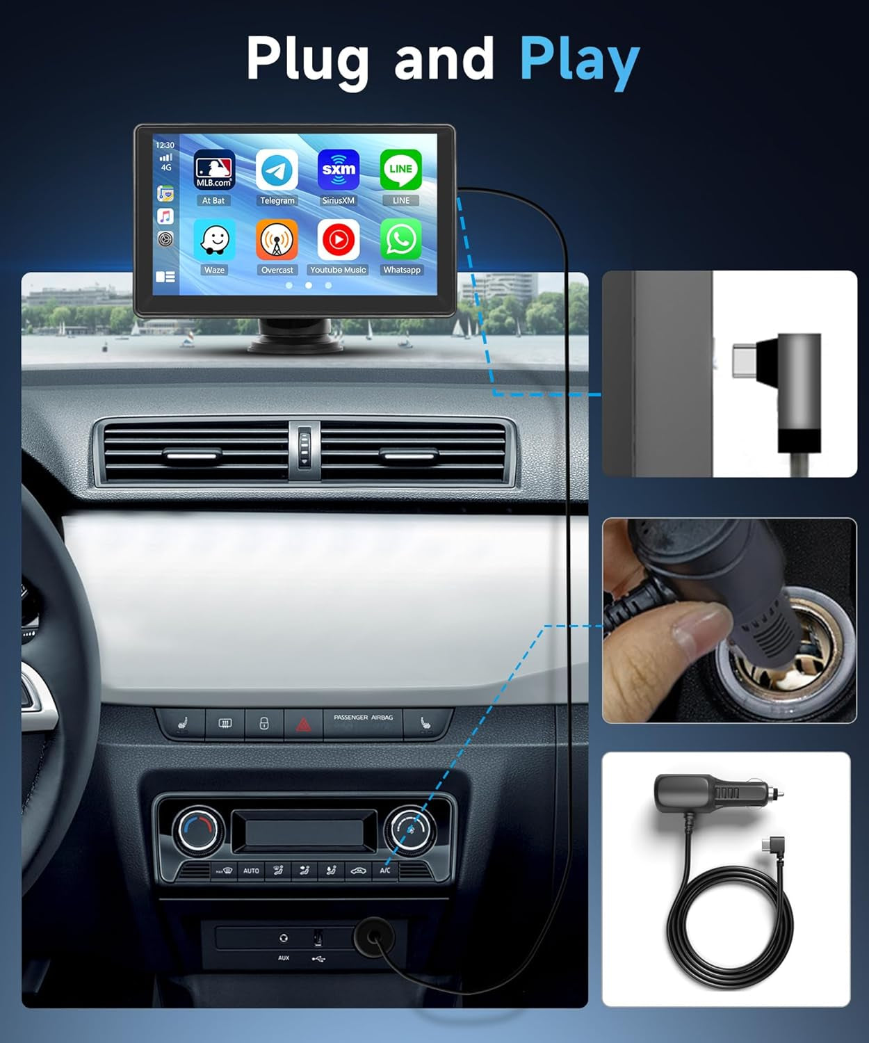 7 Inch Portable Car Play Stereo Touch Screen  Portable Carplay Car Radio with Wireless Android Auto Airplay Android Cast, Bluetooth, GPS Navigation, FM Transmit, AUX, Voice Control