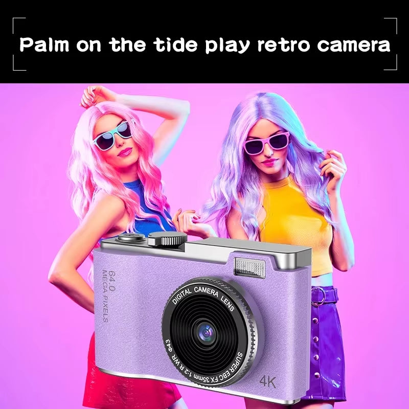 Digital Camera 4K HD Kid Camera 48MP Autofocus Vlogging Camera 2.4 Inch Retro Fashion Portable Video Camcorder for Beginners