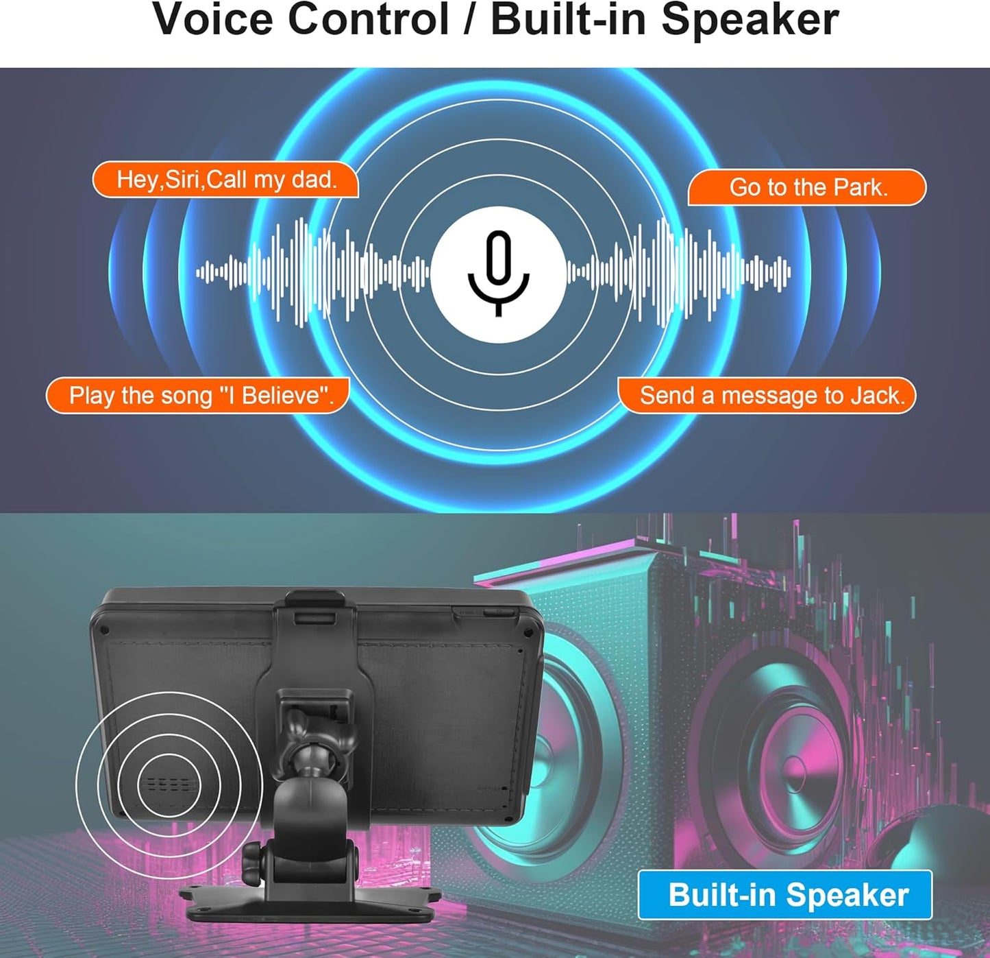 Portable Car Radio Wireless Carplay Screen Android Auto Screen,  7 Inch Touchscreen Bluetooth Portable Car Radio with FM Transmitter Voice Control