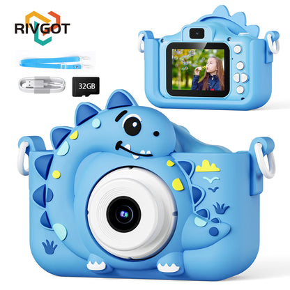 Kids Digital Camera with 32GB Card Dinosaur Mini Camera Toys 1080P HD Vlogging Photography Camera for Christmas Birthday Gifts