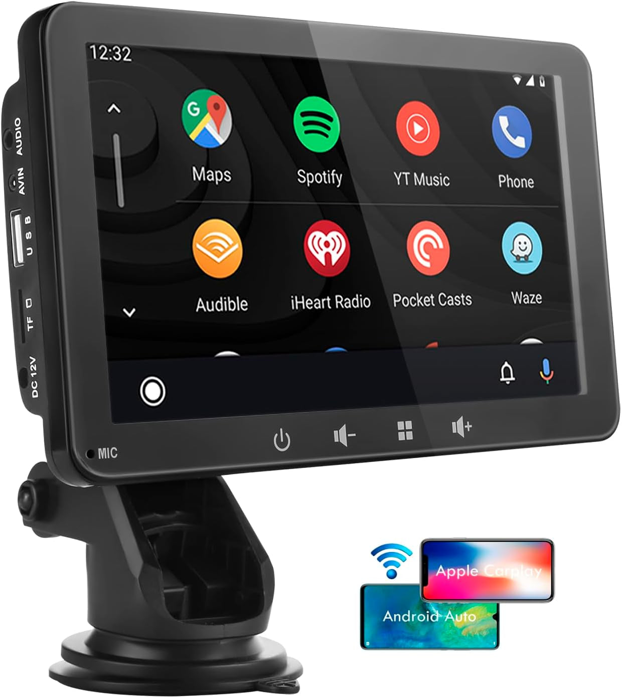 7 Inch Portable Car Stereo 2025 Upgraded Compatible with Wireless Carplay & Android Auto, Airplay, Stereo Sound, Voice Controll Wifi Bt/Wired Connection, Car Bluetooth Audio Output, TF/USB/AUX/FM