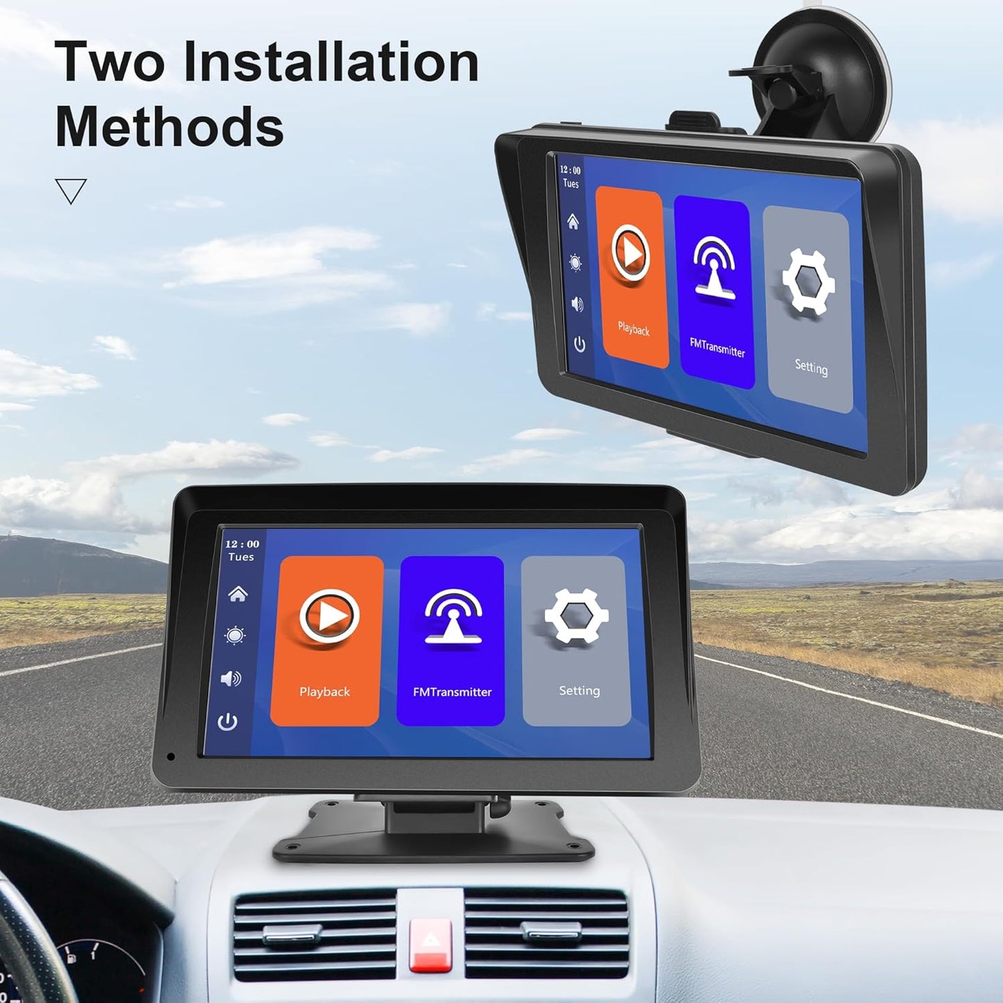 Portable Car Radio Wireless Carplay Screen Android Auto Screen,  7 Inch Touchscreen Bluetooth Portable Car Radio with FM Transmitter Voice Control