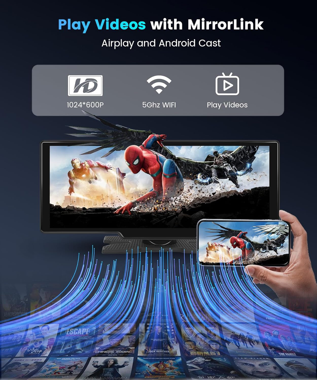 10.26 Inch Carplay Screen for Car,  Portable Android Auto Car Stereo HD IPS Touch Screen,Wireless Car Play Screen with GPS Navigation & Voice Control, Mirror Link,Bluetooth,Fm Transmission,Aux