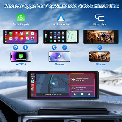 10.26'' Wireless Car Stereo with Carplay & Android Auto, 1080P Backup Camera, Portable Carplay Screen Support Bluetooth 5.0/Mirror Link/Aux/Siri/Voice Assitant Great for Travel