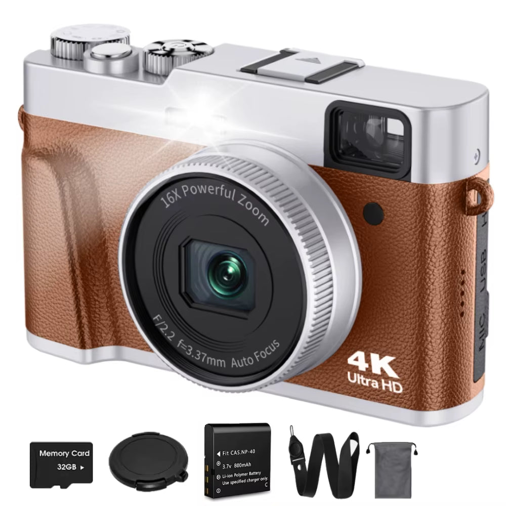 4K Digital Camera Auto Focus 48MP Vlogging Camera for Youtube and Anti-Shake Video Camera with Viewfinder Flash & Dial
