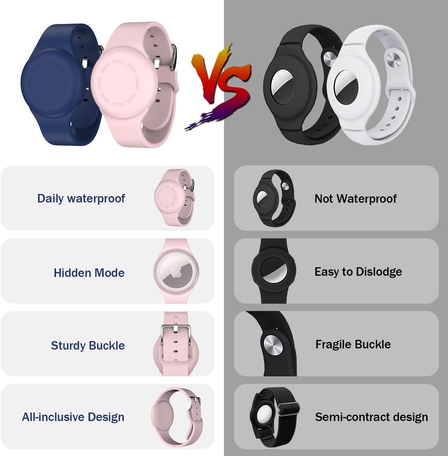 Waterproof Air Tag Bracelets for Kids [2 Pack] Compatible with Apple Air Tag Finders with Soft Silicone,Anti Lost GPS Item Finders Case Cover for Kids,Night Blue/Pink