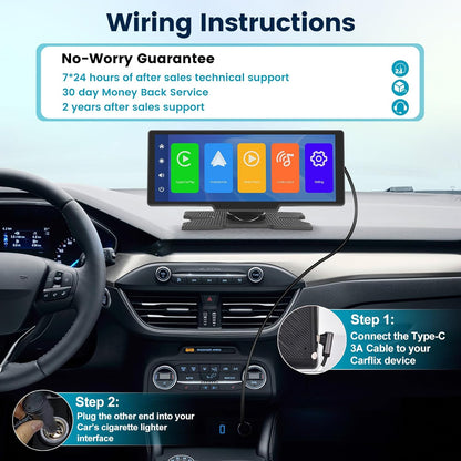 Apple Car Play Screen 10.3 Inch Carplay Screen Portable IPS Car Touchscreen Unit, Wireless Android Auto FM Transmission Bluetooth for 7V-32V Vehicles +AHD Reverse Camera +64G TF Card