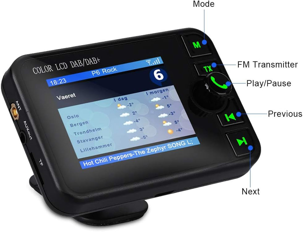 Car DAB Radio, 2.4 Inch Color LCD Bluetooth FM Transmitters, 170-240Mhz DAB / 87.5-108Mhz FM, Hands-Free Call, Portable Digital Radio Receiver Car Kit MP3 Music Player