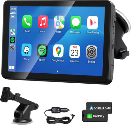 Wireless Apple Carplay Android Auto Screen for Car, 7" HD Touch Screen Car Stereo Portable Live Navigation Car Play Mirror Link Music Video Player Siri/Airplay/Aux/Fm/Radio